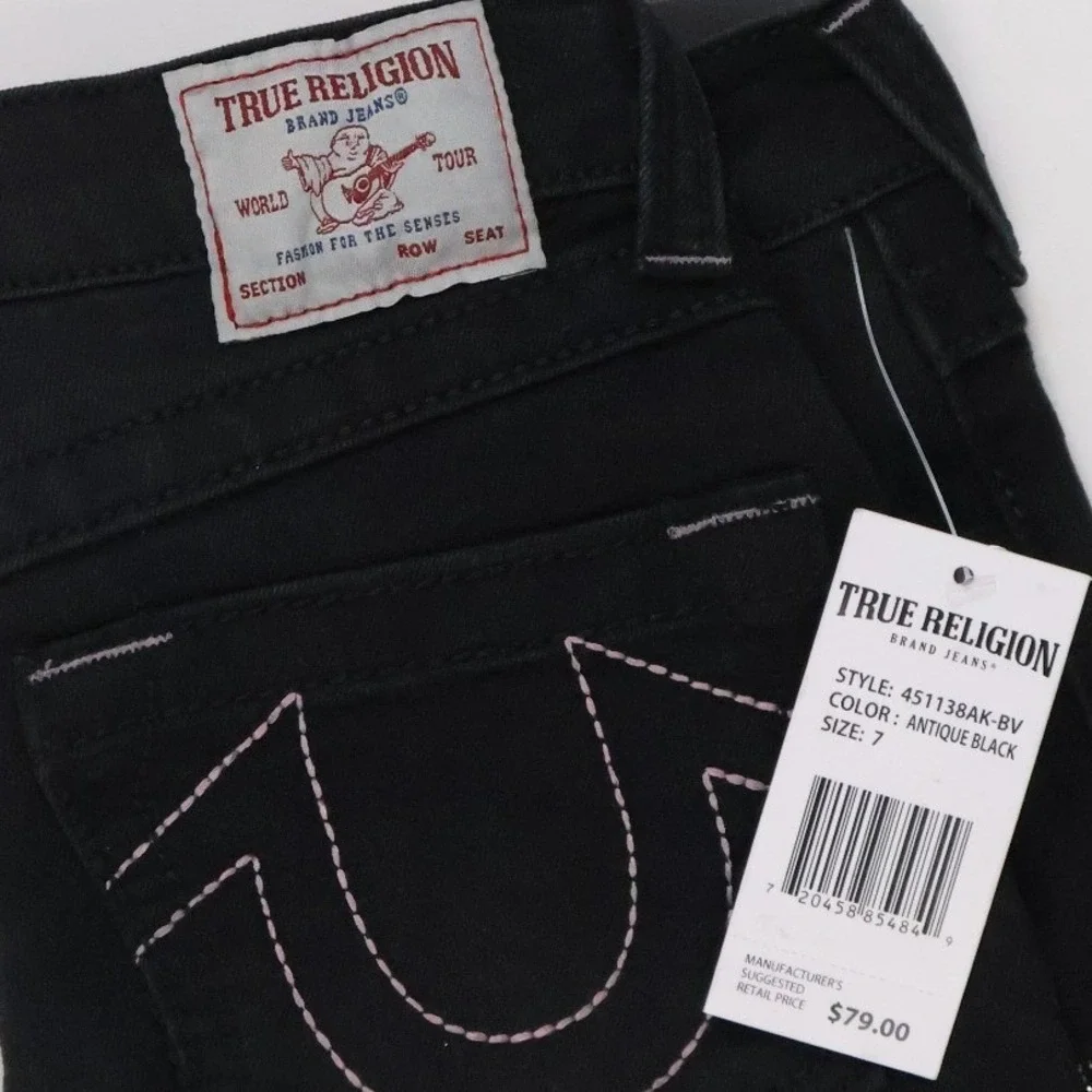 True Religion Leila Wide Leg Jeans Antique Black Star Rhinestone 7 NWT $79